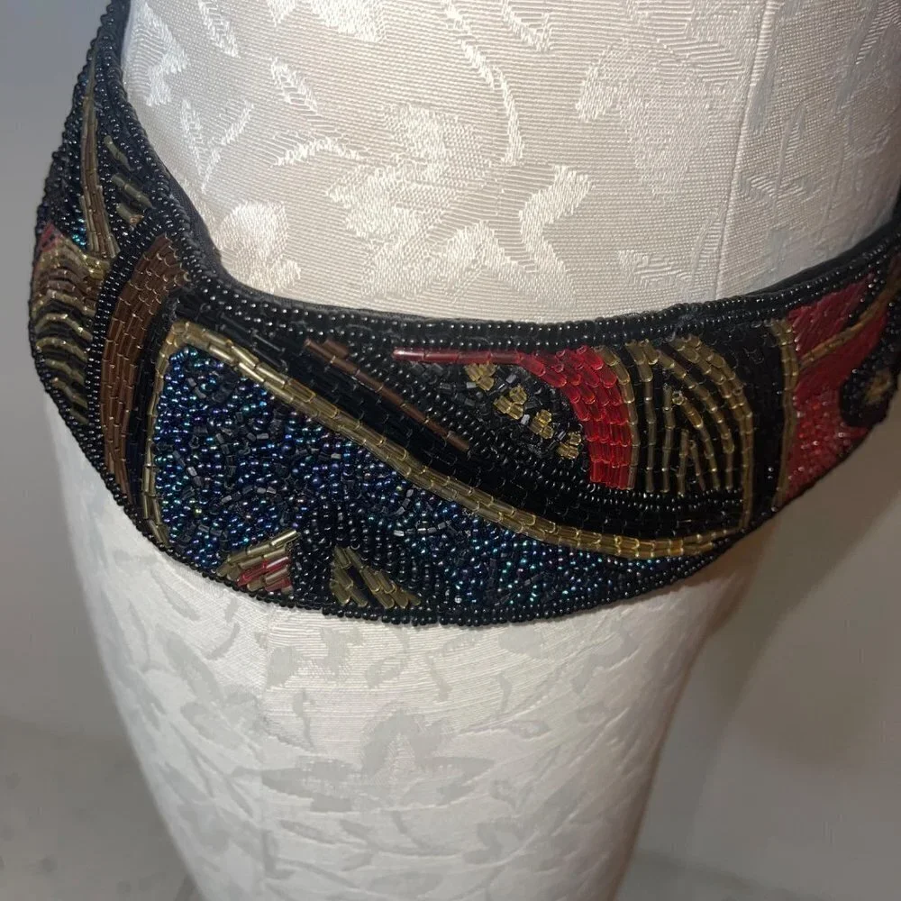 Jeromes Vintage Womens Belt Size Large Multicolor Beaded Hip Velcro China